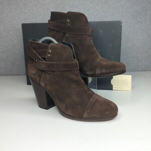 Rag & Bone Harrow Ankle Boots Brown Suede Leather Buckle Block Heel 9 39‎ Italy